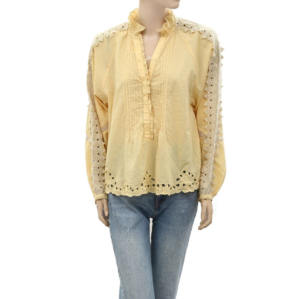 Odd Molly Anthropologie Lace Blouse Top Ruffle Eyelet Embroidered S-1 NEW 256375